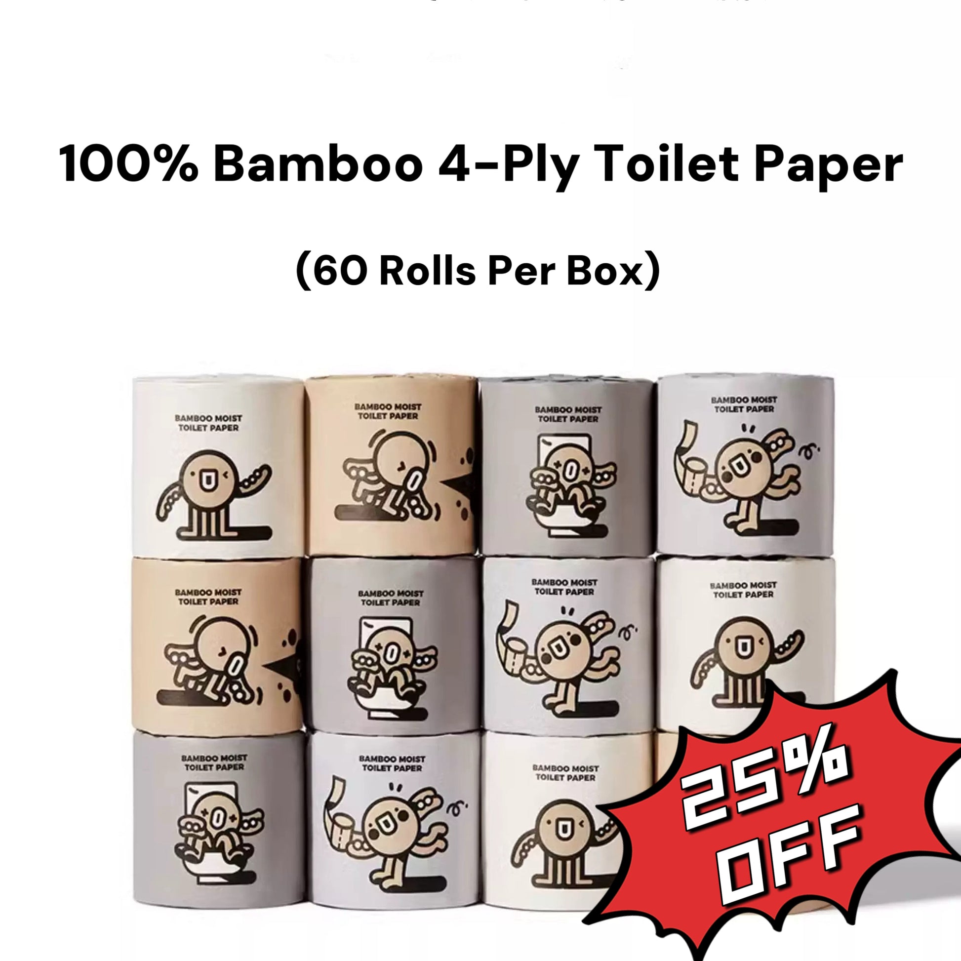 100% Bamboo Toilet Paper - 4-Ply, Soft & Strong, Bulk, Biodegradable & Sustainable